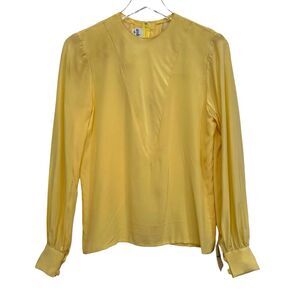 NWT Vintage 90s Andre Laug Yellow Silk Long Sleeve Blouse Size 4 Couture Italy